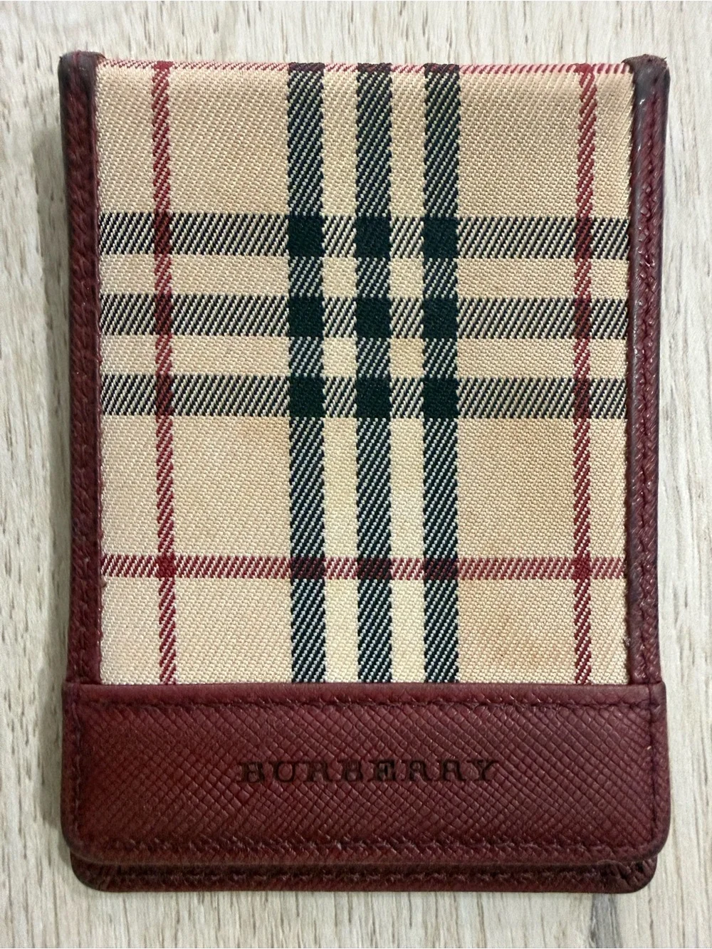 Burberry Nova Check Card & ID Holder, Burgundy trim